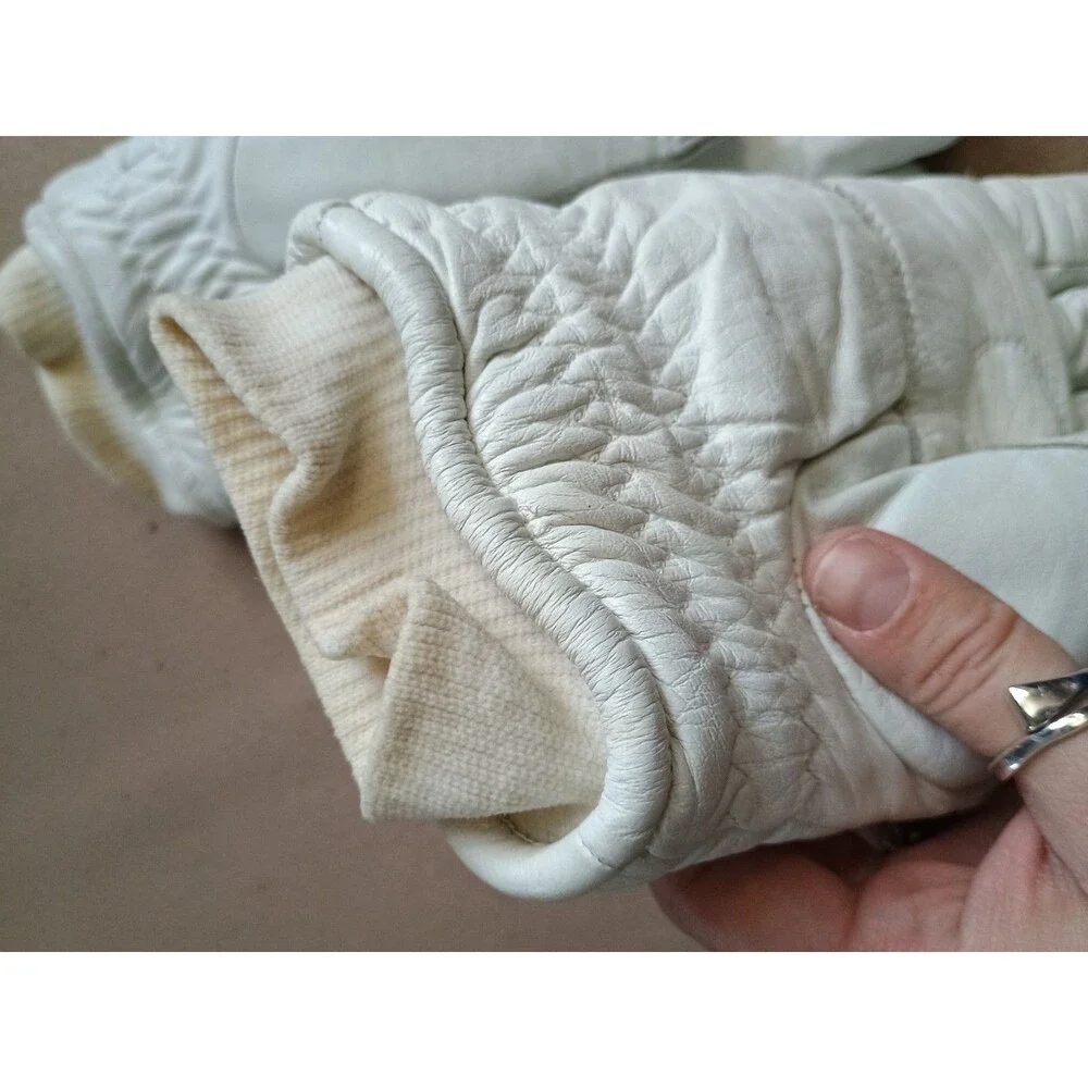 Hot Fingers White Leather Gloves Ski Snow Adult Winter